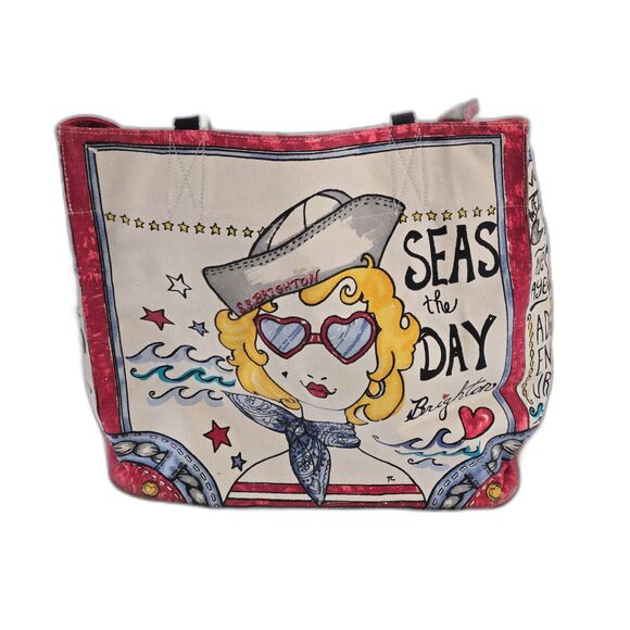 Brighton 'Seas the Day' Canvas Tote Bag Large Multicolor Collectible - Picture 2 of 8